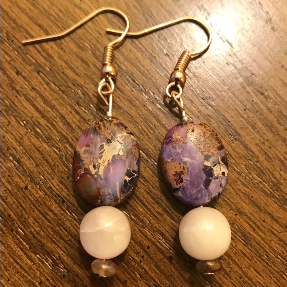 Handmade tourmaline, kunzite, and jasper earrings